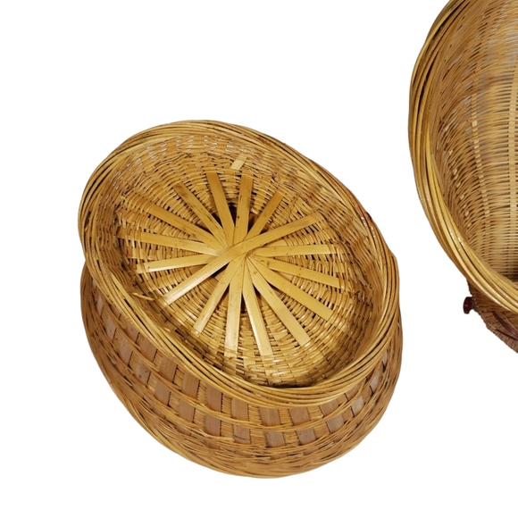 VTG Wicker Bamboo Bunny Rabbit Lidded Basket 10" Red Beady Eyes Easter Decor - Picture 8 of 8